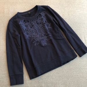 J Crew navy blue floral embroidered sweater